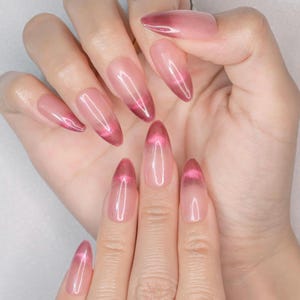 Custom Press on Nails | Freehand Sketching Nails | Pink Cat Eye Nails | Almond Nails | Summer Nails | Temperament Nails