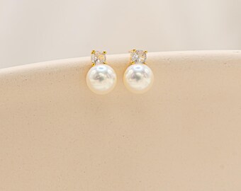 Freshwater Pearl Stud Earrings: Sterling Silver CZ Wedding Jewelry