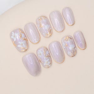 Gorgeous Blooming Lavender Spring Tulip Press on Nails | 3D Flower Nails Design | Gel Nails | Handmade Nails | Cute Flowers Nail Art