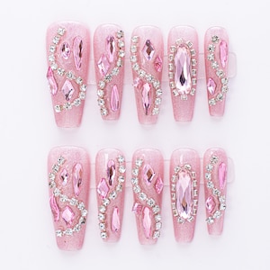 Luxury Nails|Pink Nails|Crystal nails|Diamond Nails|Bling Nails|Holiday Nails|Gyaru nails|Long Coffin Nails|Press on Nails|Press Ons|Nails