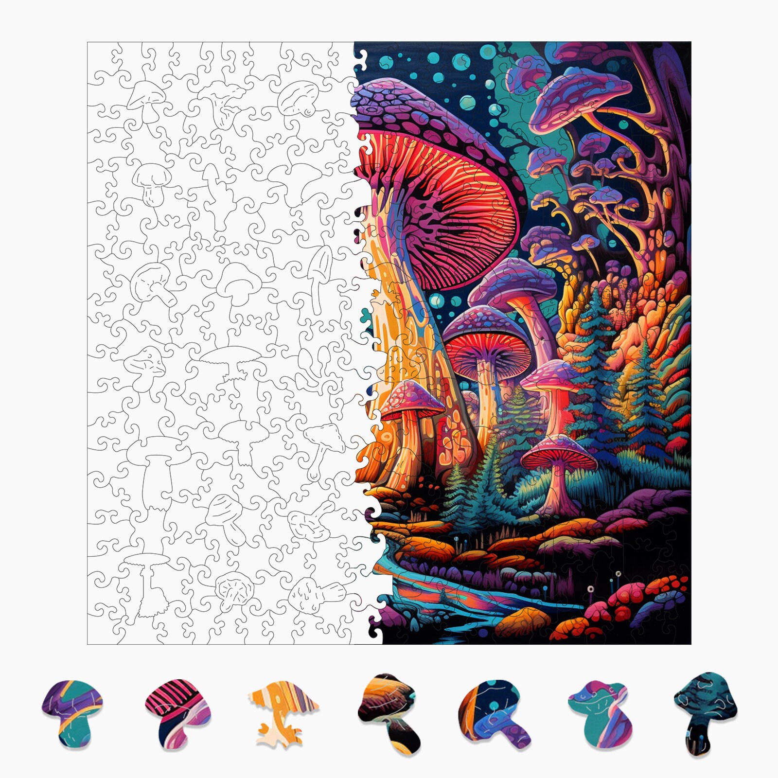 Mystical Mushrooms Wooden Jigsaw Puzzle 300 Pieces With Fun and Unique ...