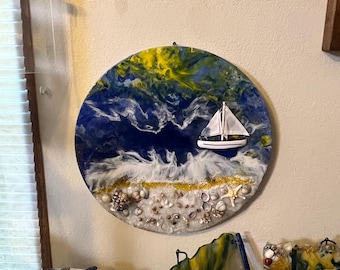 Segelboot-Mixed-Media-Kunst