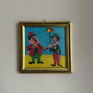 Whimsy Framed Needlepoint of Laurel and Hardy