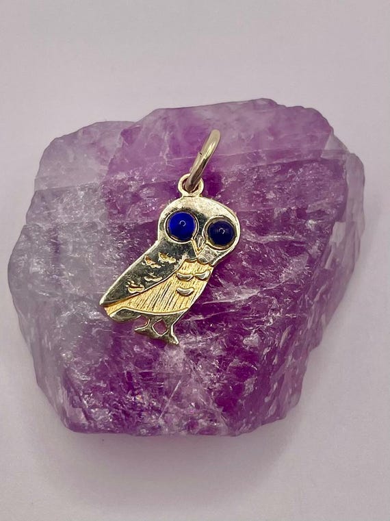 Pendentif Hibou En Or 14 Carats - Occasion - Bijou Or Jaune Avec Turquoise