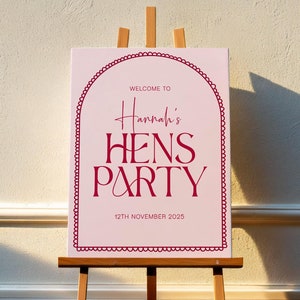 Hens Party Welcome Sign | Pink and Red Hand-Drawn Arch Design | Editable Template | Update for Bridal Showers, Bachelorette Parties and more