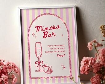 Editable Mimosa Bar Sign: Hand Drawn Striped Drinks Station Menu (Printable Digital Template)