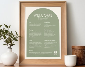 Airbnb-welkomstbord voor gasten | Bewerkbare vakantiewoning afdrukbaar | Huisregels en parkeerinformatie voor verhuurders | Wifi-signalisatie | VRBO-sjabloon