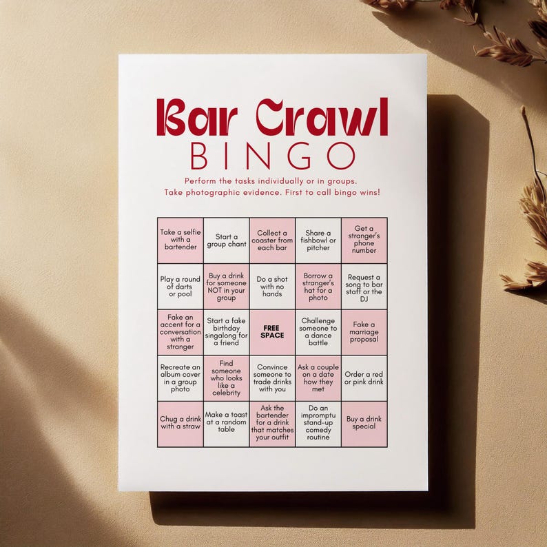 Bar Crawl Bingo Adult Drinking Game Card | Editable Pub Birthday Party ...