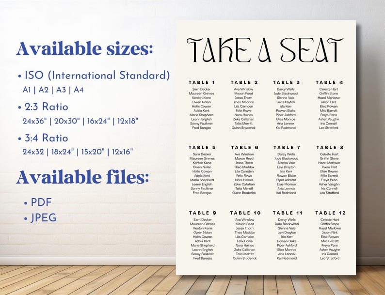 Editable Wedding Seating Chart Sign | Elegant, Minimalist & Modern ...