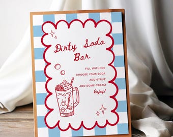 Editable Dirty Soda Bar Sign: Hand Drawn Checkered Drinks Station Menu (Printable Digital Template)