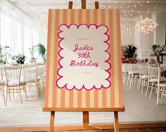 Editable Birthday Party Welcome Sign: Yellow and Orange Striped Design (Customisable 30th Digital Template)