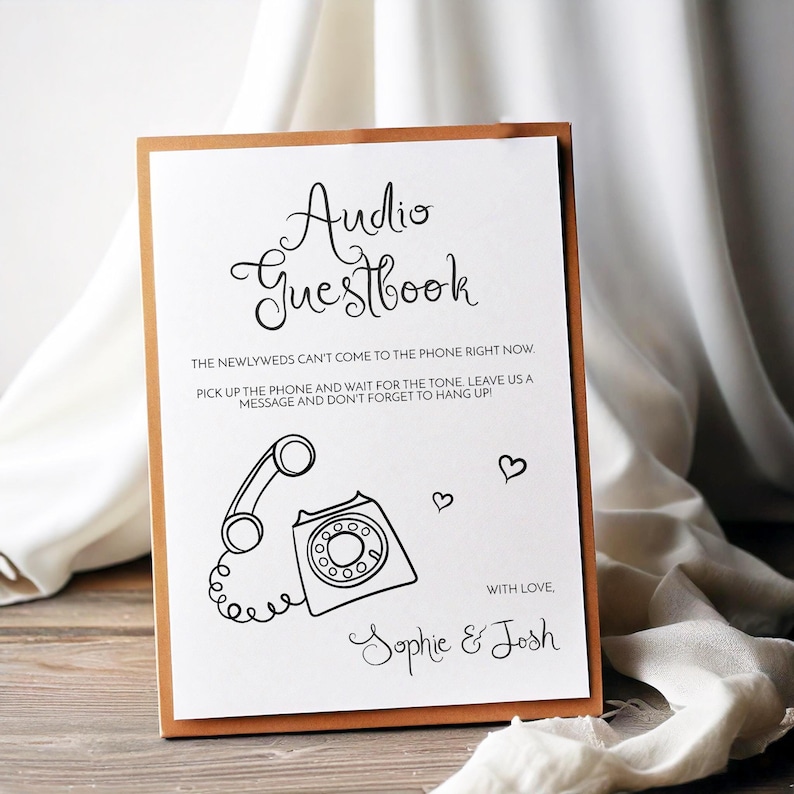 personalised audio guest book sign, wedding voicemail... Editable Audio Guestbook Wedding Sign | Leave a Message Signage ...
