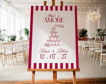 That's Amore Engagement Party Welcome Sign: Red & White Hand Drawn (Editable Digital Download)