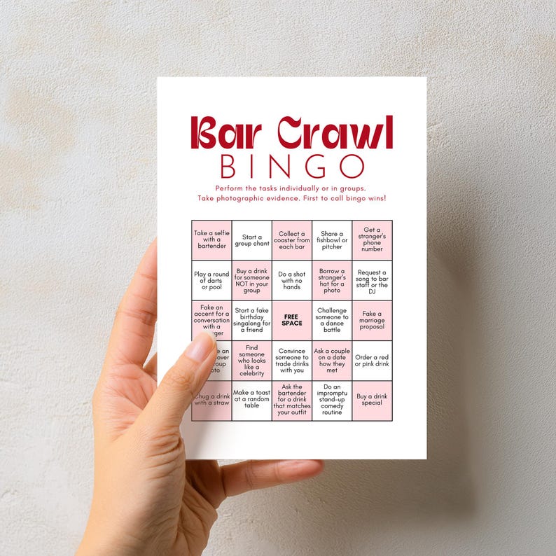Bar Crawl Bingo Adult Drinking Game Card | Editable Pub Birthday Party ...