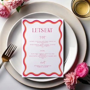 White and Pink Wavy Menu for Bridal Showers, Hens Parties & Bachelorettes | Editable Digital Template | Modern DIY Customisable Event Menu