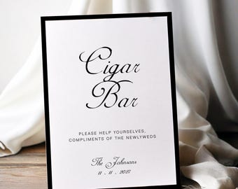 Editable Wedding Cigar Bar Sign: Minimalist Old Money Signage (Digital Download)