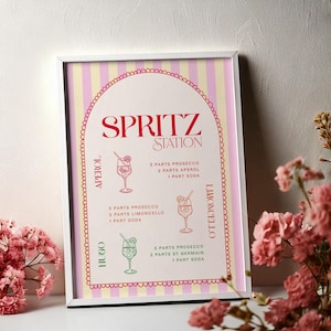 Bearbeitbares Spritz Station Barschild | Aperol Limoncello Hugo Spritz Menü | Cocktail Hochzeit Bar Menü | DIY ausdruckbare Signature Drinks List