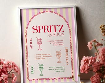 Editable Spritz Station Bar Sign | Aperol Limoncello Hugo Spritz Menu | Cocktail Wedding Bar Menu | DIY Printable Signature Drinks List