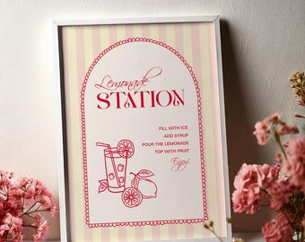 Editable Lemonade Bar Sign: Hand Drawn Striped Drinks Menu (Printable Digital Template)