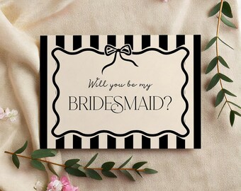 Editable Bridesmaid Proposal Card | Black & White Minimalist Bridal Party Stationery | Customisable Digital Template | Maid of Honor Gift
