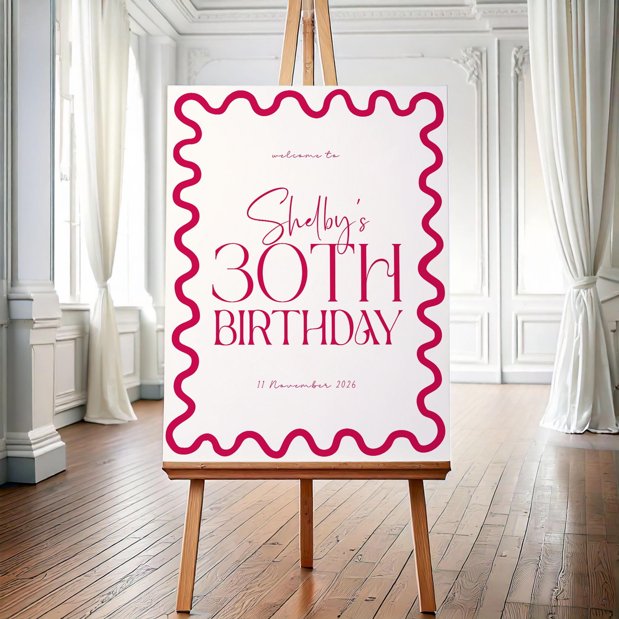 Editable 30th Birthday Party Welcome Sign | Red and White Wavy Border ...