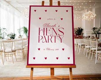 Editable Hens Party Welcome Sign: Modern Hearts Design (Digital Template)