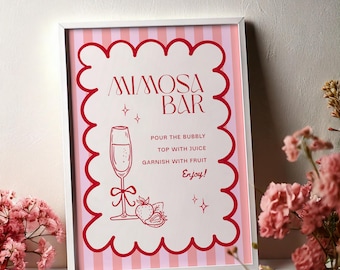 Editable Mimosa Bar Sign: Hand Drawn Striped Drinks Station Menu (Printable Digital Template)