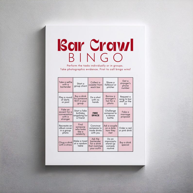 Bar Crawl Bingo Adult Drinking Game Card | Editable Pub Birthday Party ...