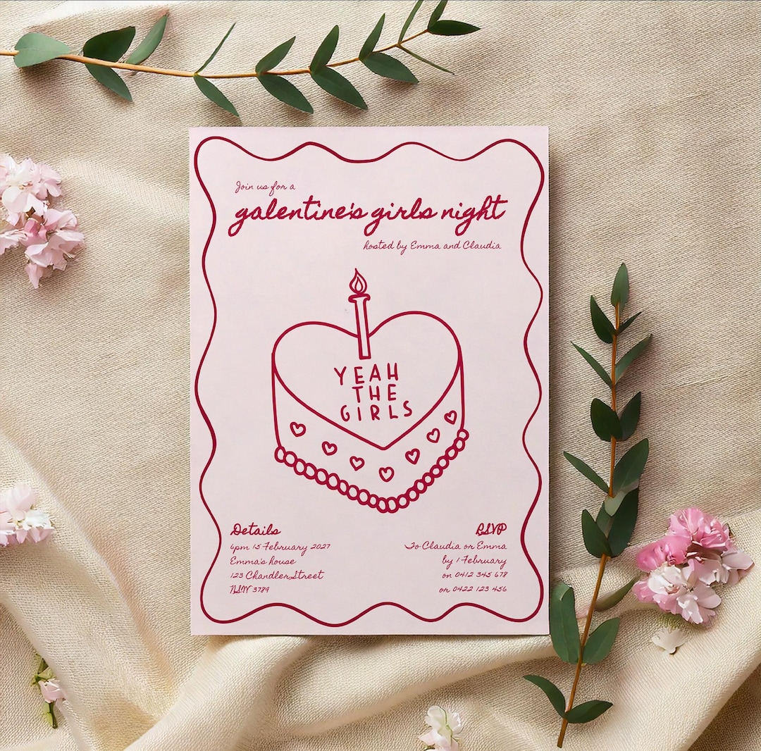 Editable Galentine's Girls Night Party Invite: Digital Template (hand ...