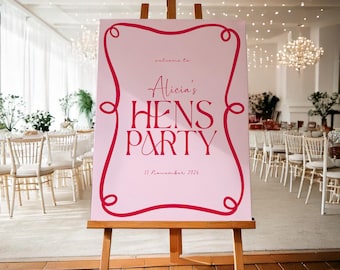 Editable Pink Hens Party Welcome Sign | Hand-Drawn Curly Border | Customisable Digital Template | Bridal Shower Signage