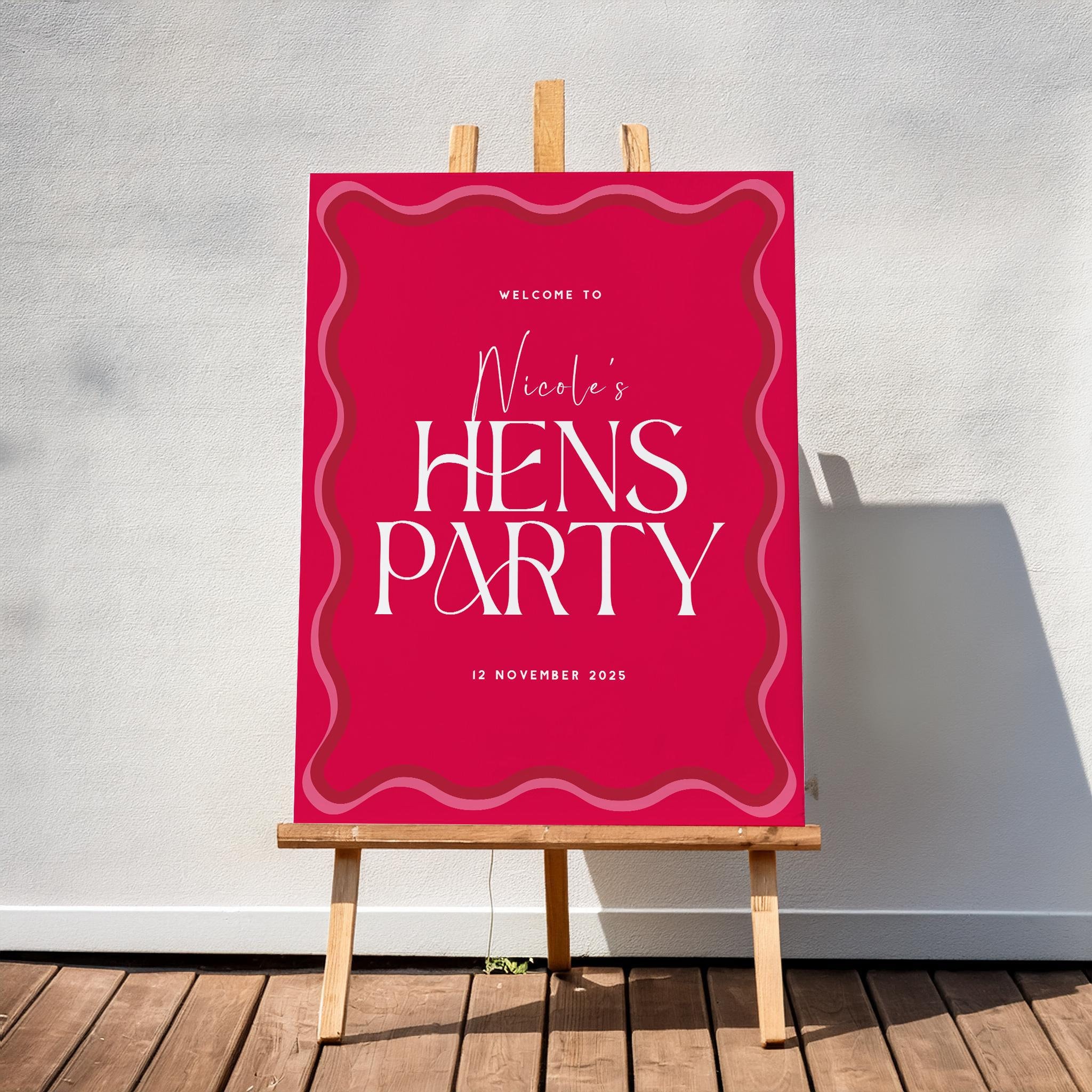Wavy Hens Party Welcome Sign | Wavy Border Signage | Editable Digital ...