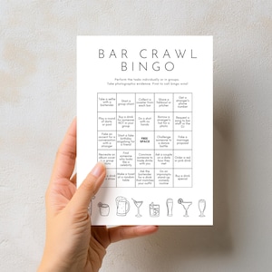 Gioco di bingo Bar Crawl modificabile / Gioco di bevute per feste di compleanno al pub / Modello digitale / Personalizza e scarica da Canva