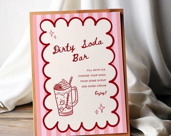 Editable Dirty Soda Bar Sign: Hand Drawn Striped Drinks Station Menu (Printable Digital Template)