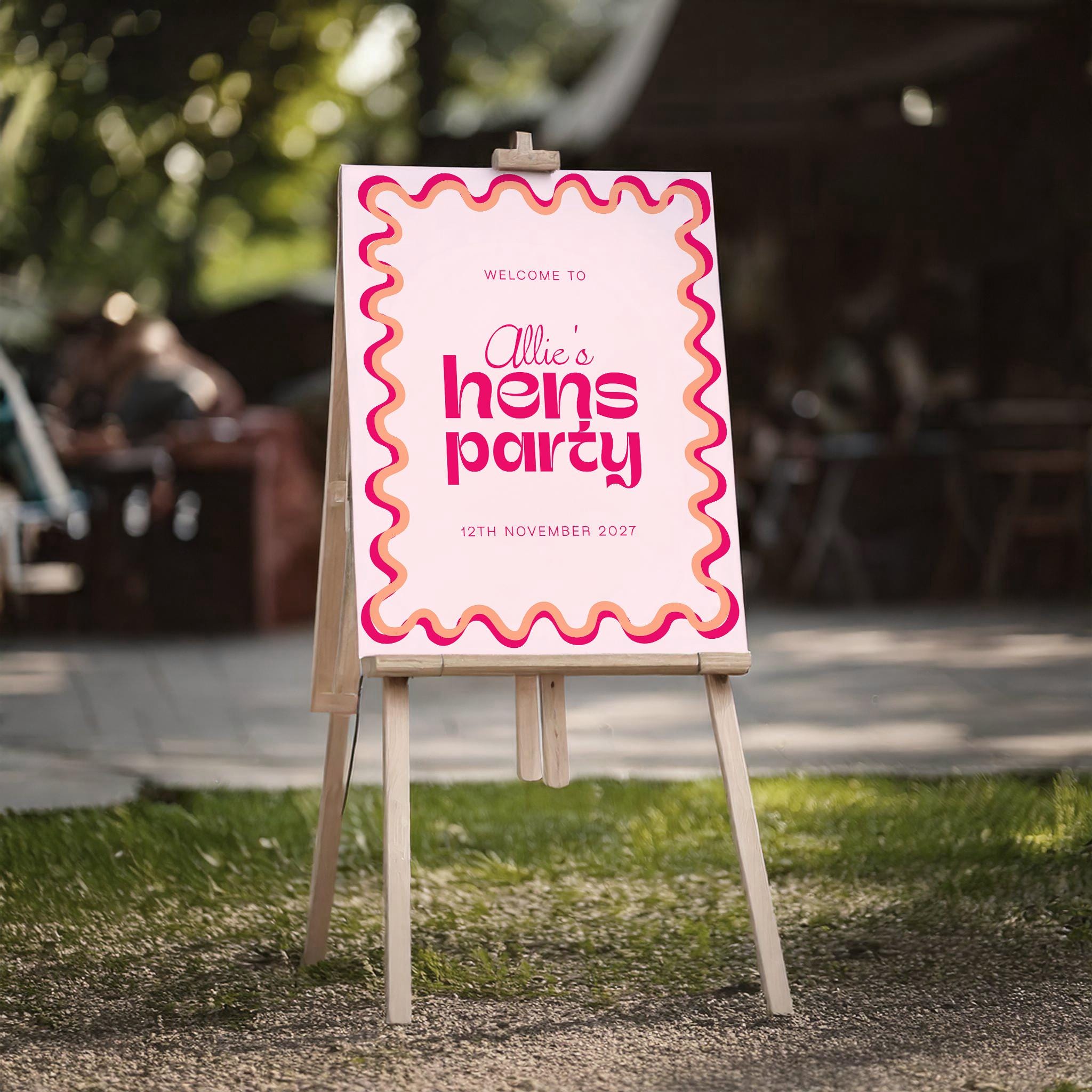 Editable Hens Party Welcome Sign: Pink and Red Wavy Design (digital ...