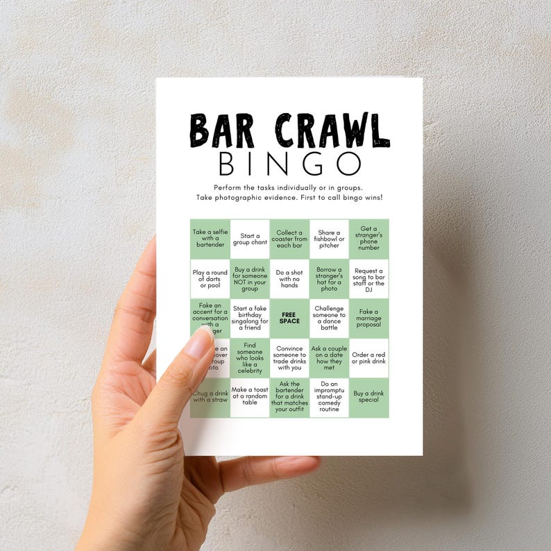 Bar Crawl Bingo Editable Game Card | Printable Adult Birthday Pub Games ...
