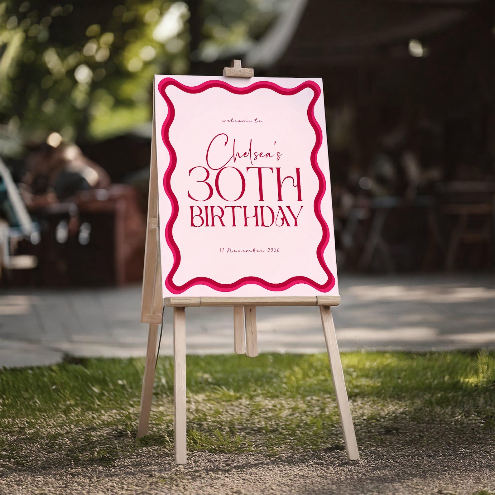 Editable 30th Birthday Party Welcome Sign | Pink and Red Wavy Border ...