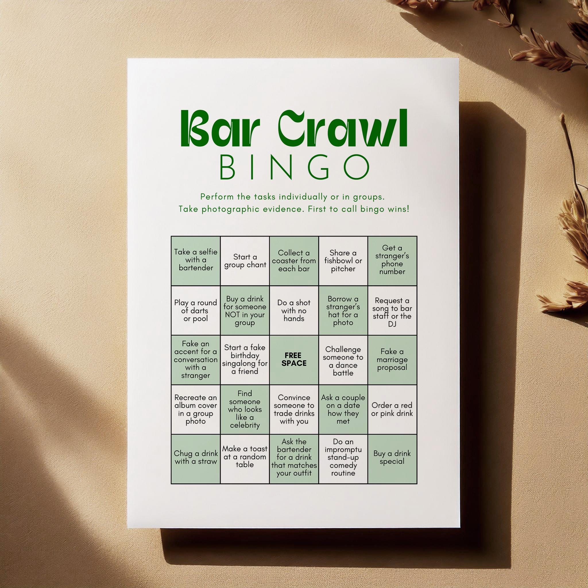 Editable Bar Crawl Bingo Card Game | Pub Adult Drinking Game ...