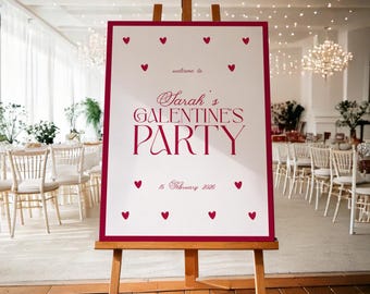 Editable Galentine's Party Welcome Sign: Red and White Modern Design (Digital Template)