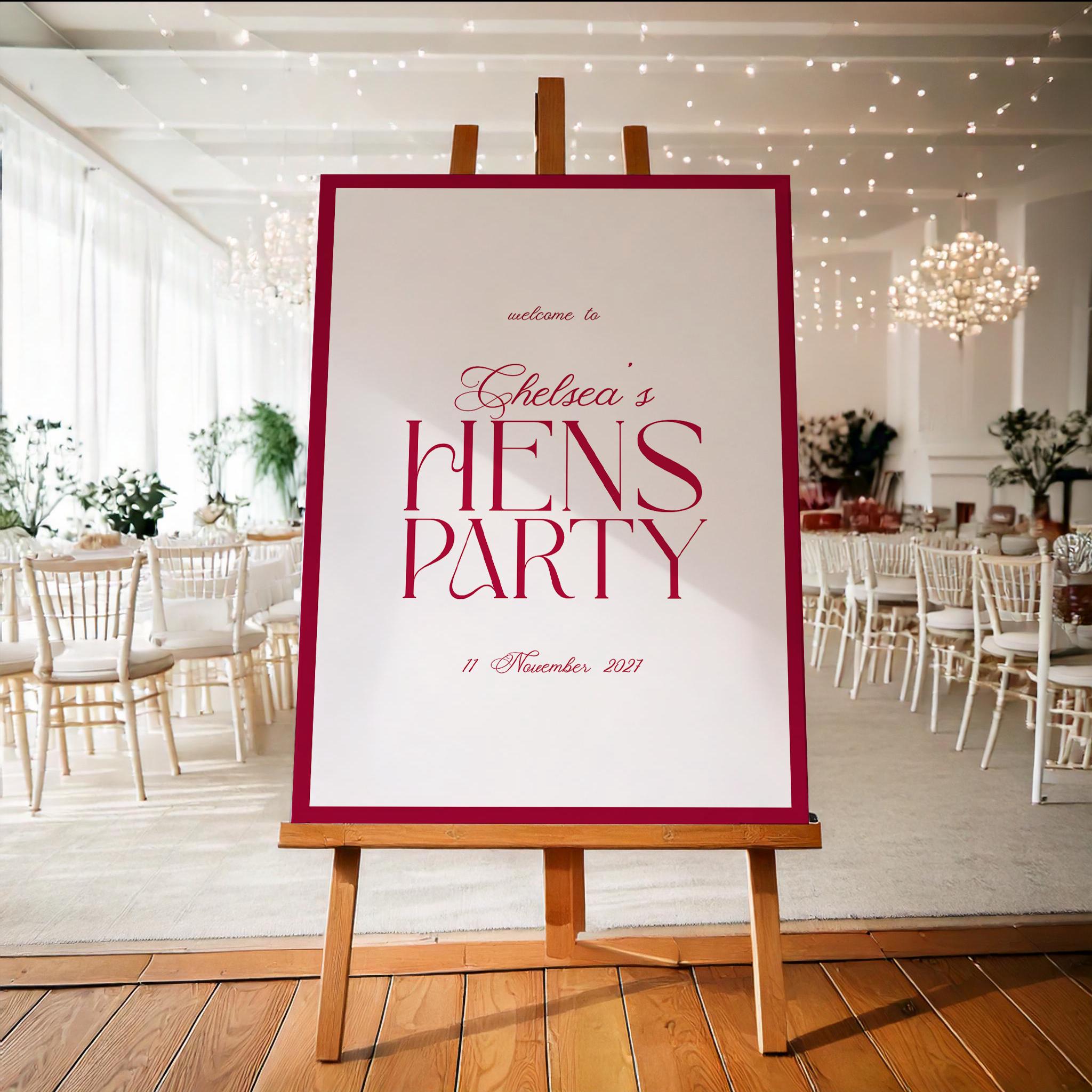 Editable Hens Party Welcome Sign: Red and White Minimalist Design ...