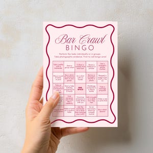 Barcrawl bingo gamekaart drinken voor volwassenen | Bewerkbaar verjaardagsfeestje pub | Afdrukbare digitale sjabloon | Roze dames- en meisjesavondbingo