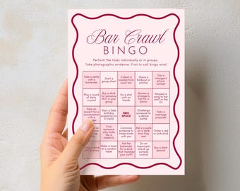 Bar Crawl Bingo Adult Drinking Game Card | Editable Pub Birthday Party Game | Printable Digital Template | Pink Ladies & Girls Night Bingo