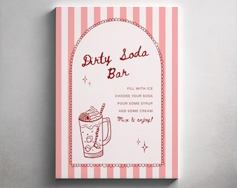 Editable Dirty Soda Bar Sign: Hand Drawn Pink & Red Drinks Station Menu (Printable Digital Template)