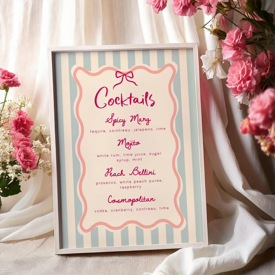 Editable Cocktail Bar Menu Sign | Signature Drinks List | Sage Green ...