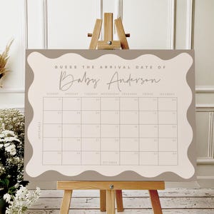 Calendario editable con fecha de parto / Letrero para baby shower de género neutro / Póster de embarazo para adivinar la fecha de llegada / Plantilla digital editable