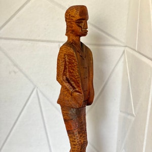 Haitian Barefooted Hand Carved Wooden Folk Art Figurine Statue African Slender Man Curio Single Piece of Wood
