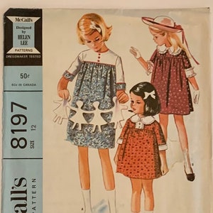 Vintage 1966 McCall&#39;s 8197 Girls Size 12 Breast 30 Girls Dress in 3 Versions Sewing Pattern by Helen Lee