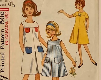 Vintage 1964 Simplicity 5428 Girls Size 10.5c Breast 31.5 One-Piece Dress Sewing Pattern