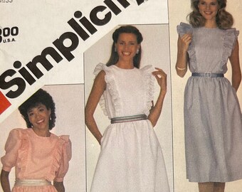 Vintage 1983 Simplicity 5884 Size K (8 - 10 - 12)  Bust 31.5 - 32.5 - 34 Pullover Dress with Sleeve Variations Sewing Pattern