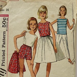 Vintage 1960s Simplicity 4967 Girls Sz 14 Breast 32 Girls&#39; Top, Shorts, Pants and Skirt Sewing Pattern