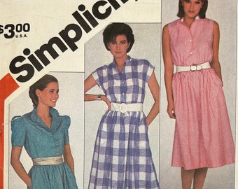 Vintage 1983 Simplicity 5978 Size N (10 - 12 - 14)  Bust 32.5 - 34 - 36 Pullover Dresses Sewing Pattern